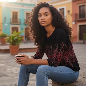 Casual Corner Annex Red Black Floral Blouse Sheer Women’s Size SP Petite Small